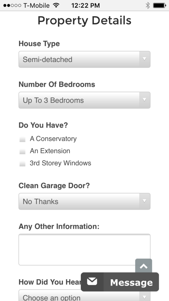 WordPress mobile quote form