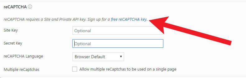 add Captcha to form - WordPress account link