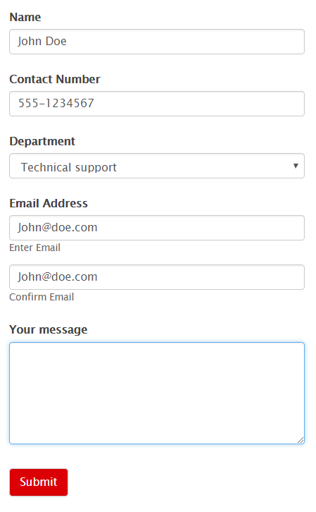 Formidable responsive contact form on a mobile device