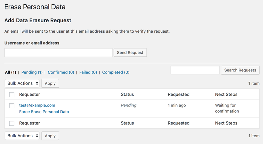 WordPress erase personal form data