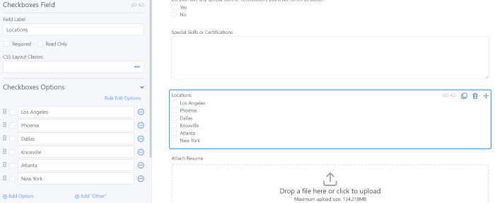 Office location for WordPress job application form