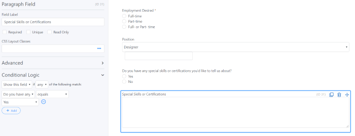 Skills for job application form