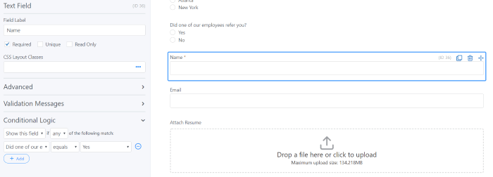 Applicant name in WordPress employment application plugin with resume file upload