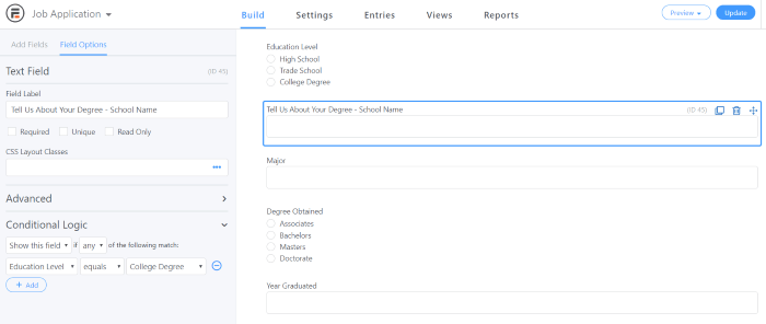 How to make an application form with conditional fields