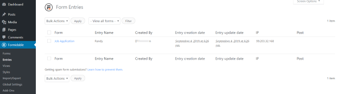 View WordPress job applications