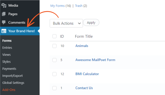 White label form builder