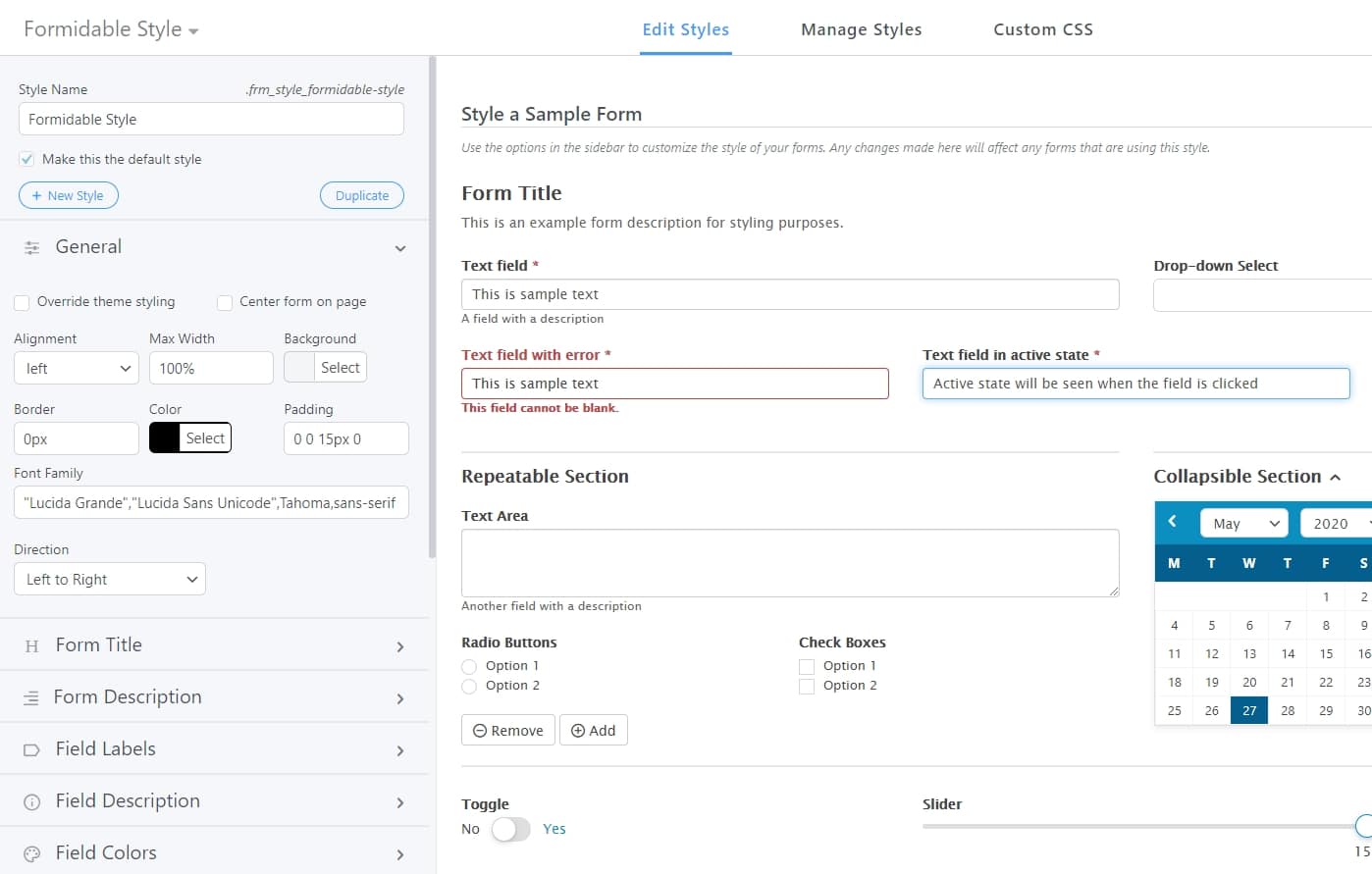 WordPress Visual Form Styler