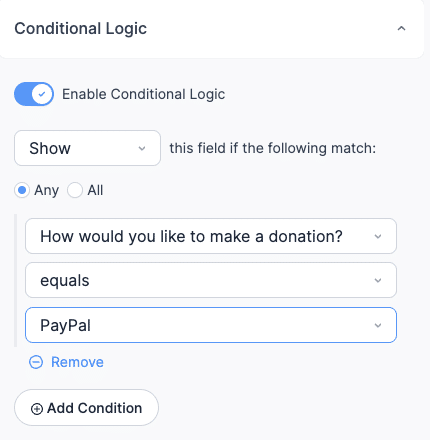 Enable Conditional Logic for PayPal