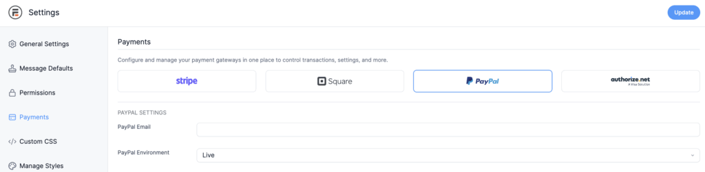 PayPal global settings