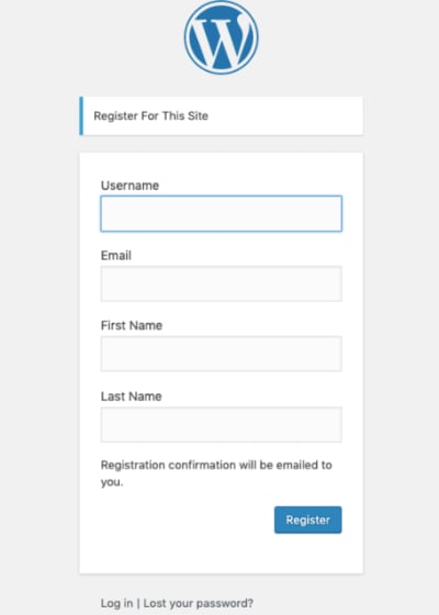 default WordPress registration form