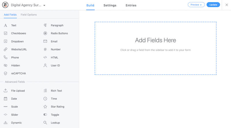 Formidable Forms editor blank