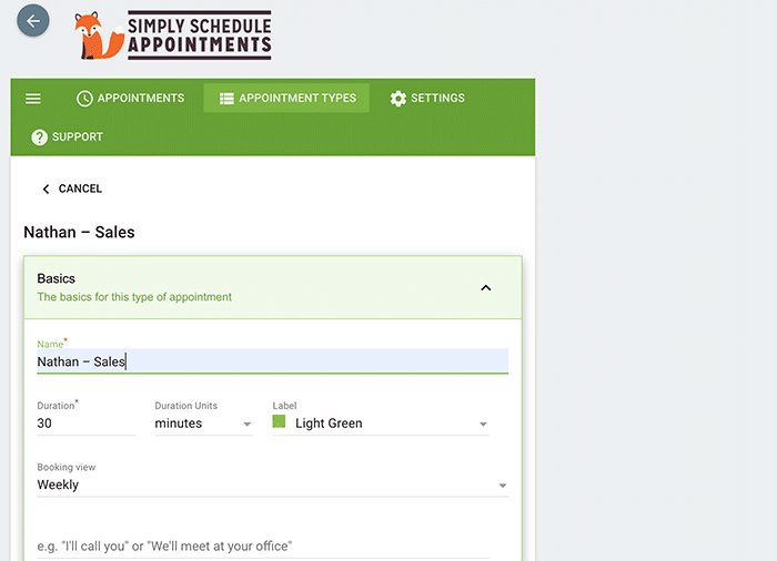 simply schedule basics tab