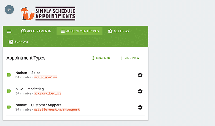 Appointments tab