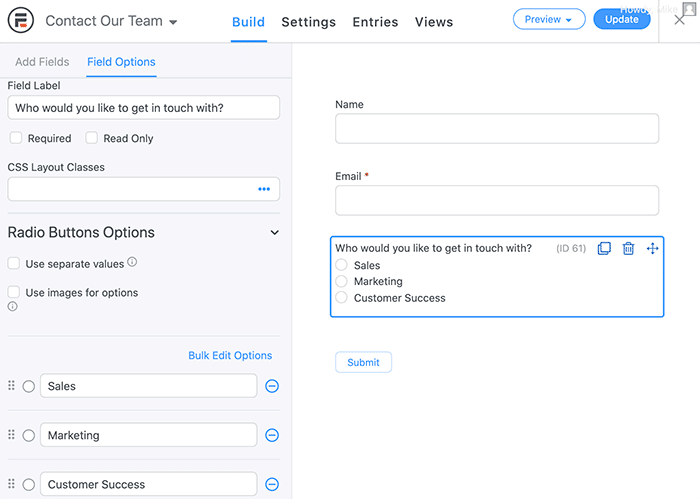 add radio buttons