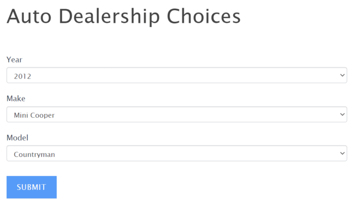 An example of a chained select WordPress form for a car dealership.