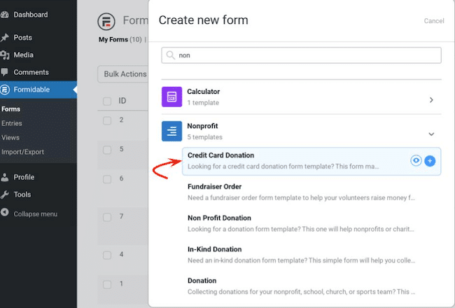 a donation page form for credit card payments