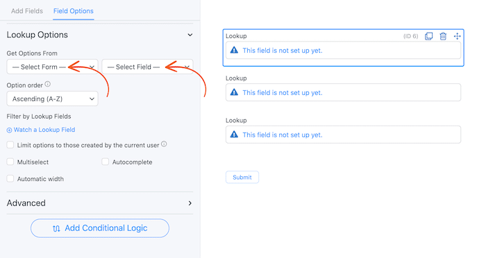 Pulling data from one form to another to create a chained select WordPress form.