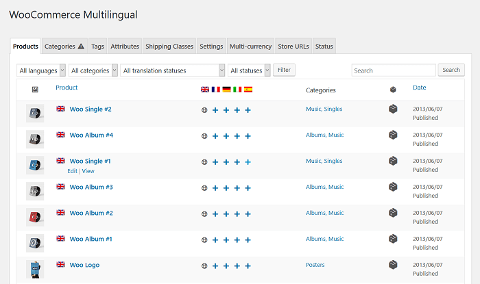 A sample of the e-commerce features of WPML.