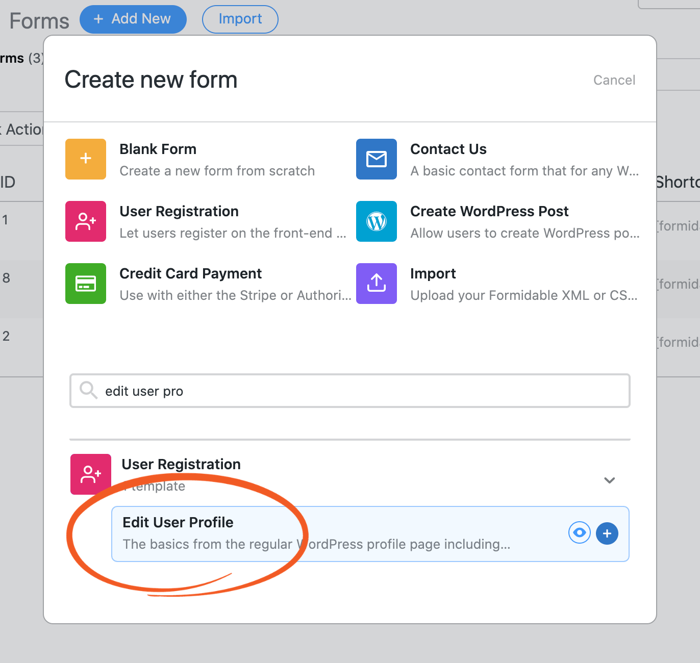 form template to edit wordpress user profiles