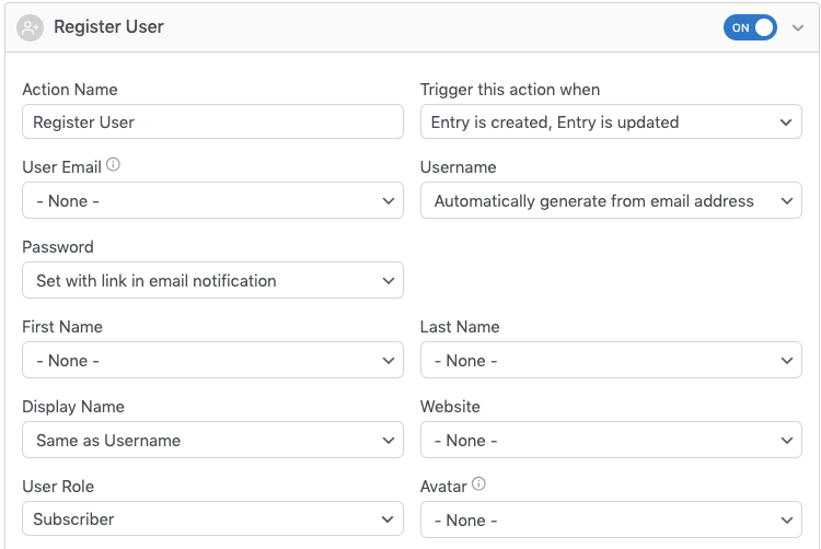 Mapping the edit Profile form fields to the registration form fields