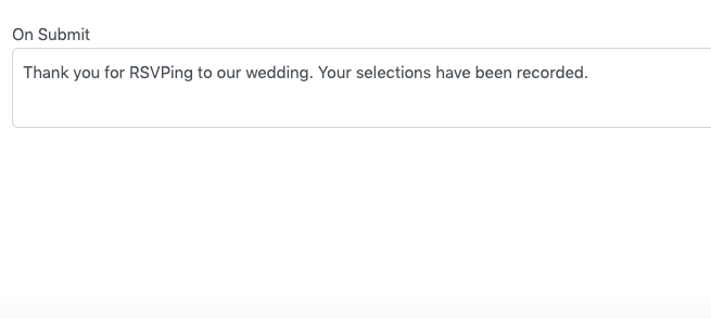 message on RSVP form submission