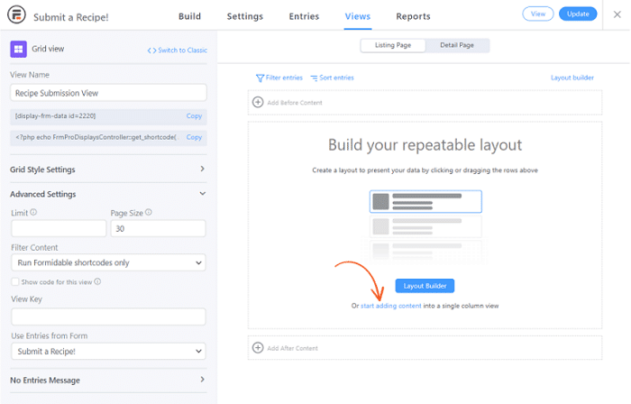 An image of the new View builder and it's options.