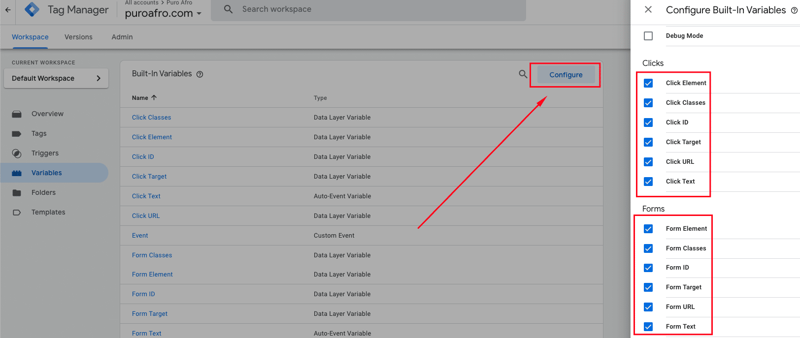 Google tag manager form submit tracking variables