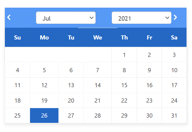 Example of an inline calendar for date input.