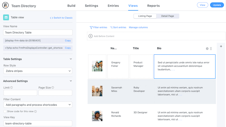 Formidable Views team directory example