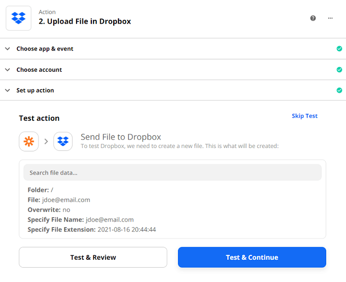 The option to check a Dropbox connection to allow others to upload files.