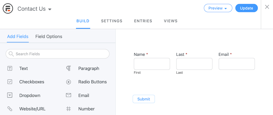 inline form builder example for contact form two fields on same line