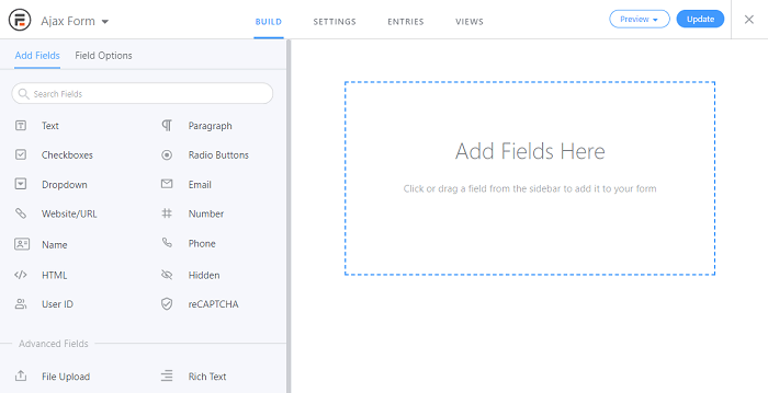 The form builder in Formidable Forms
