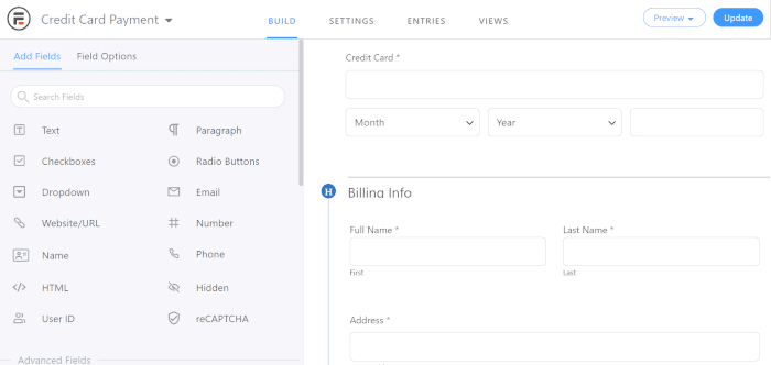 Create a Credit Card Payment form to add Stripe to WordPress. 