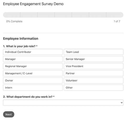 Employee engagement survey example for WordPress