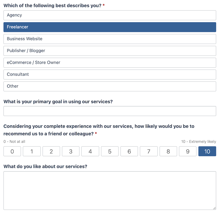 An example of an NPS survey
