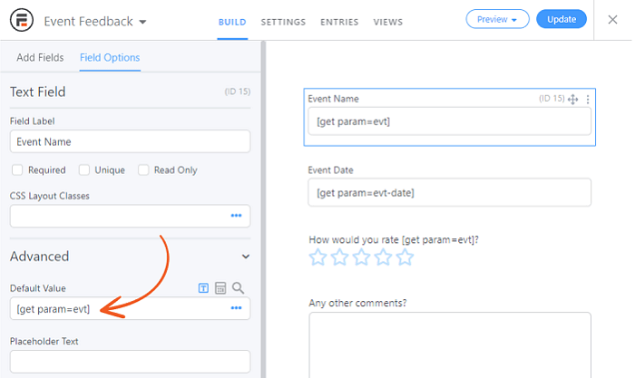 An example of a value to create a pre-filled form through a WordPress QR code.