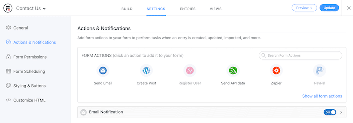 Actions & Notifications in Formidable Forms.