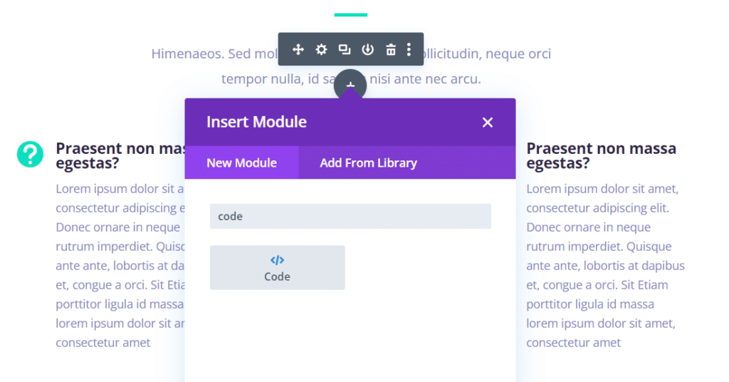 Using the Code element in Divi to integrate a contact form plugin