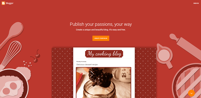 Blogger's homepage, one of the best blogging platforms for minimalists.