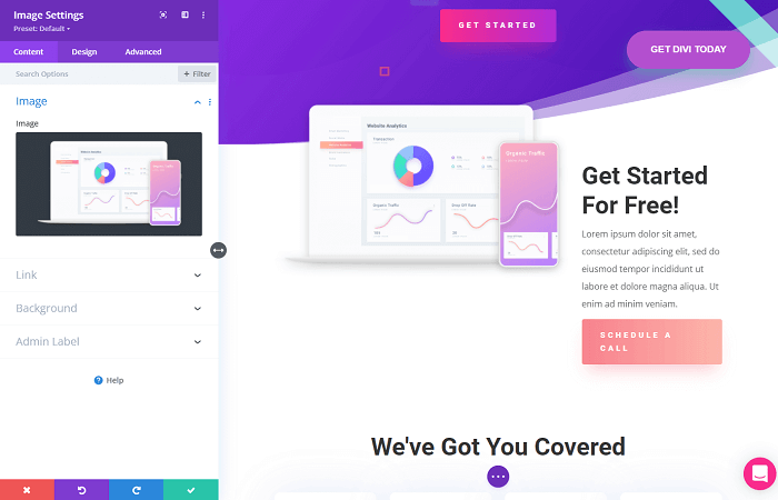 The Divi interface.