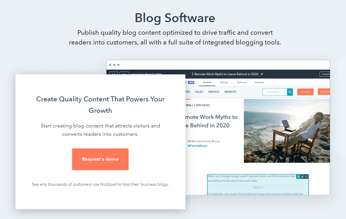 The HubSpot homepage.