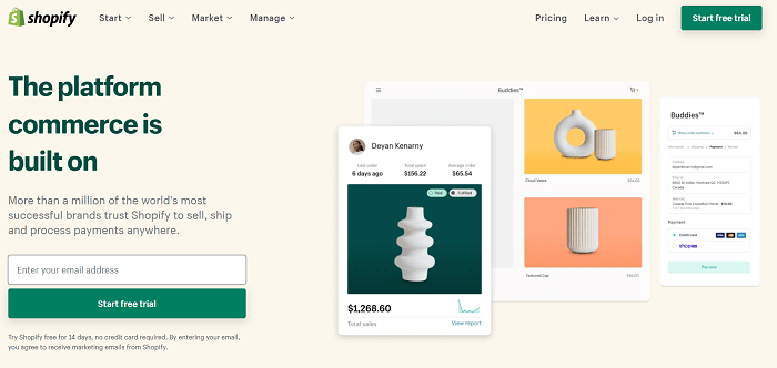 The Shopify homepage