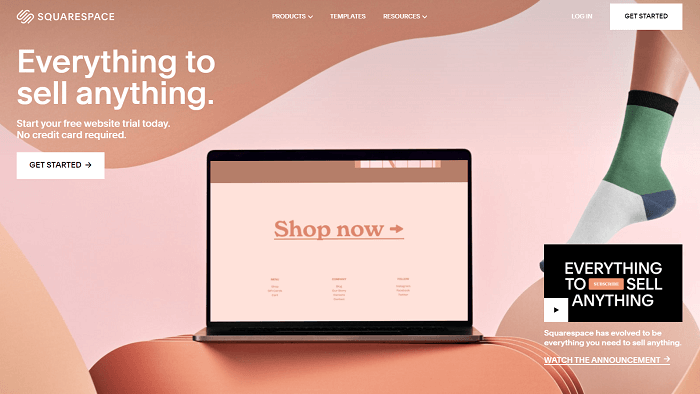 The Squarespace homepage, one of the best blogging platforms.