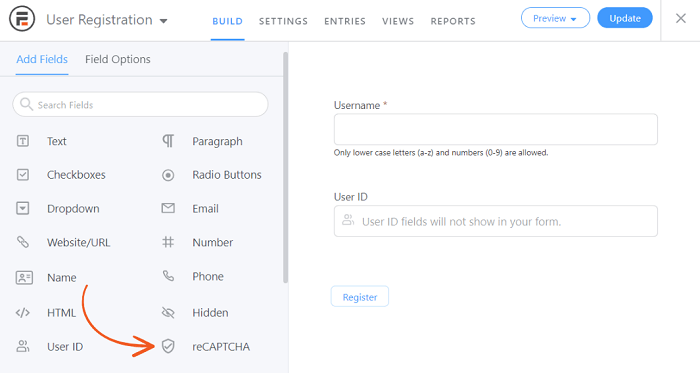 The reCaptcha field.