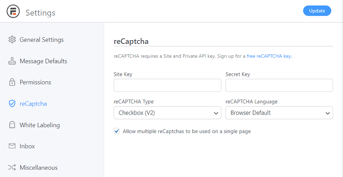 The reCaptcha global settings.
