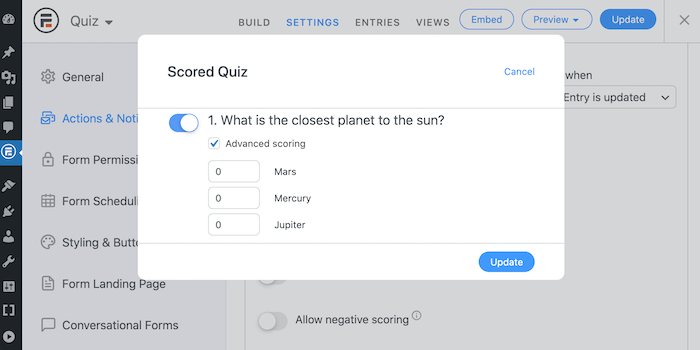 How to make an online test with scored quiz settings.