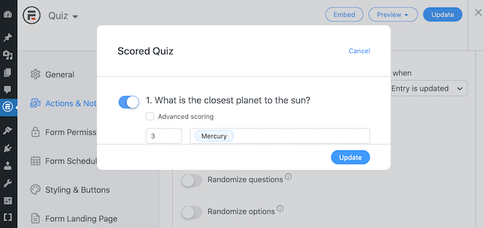 Setting the correct answer for your online exam score