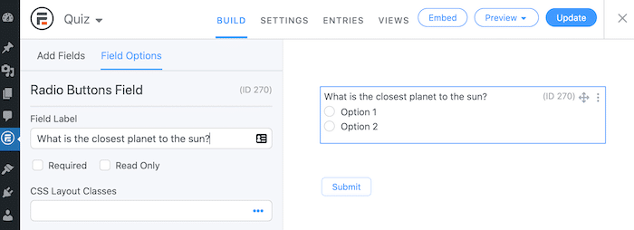Formidable Forms radio button exam question