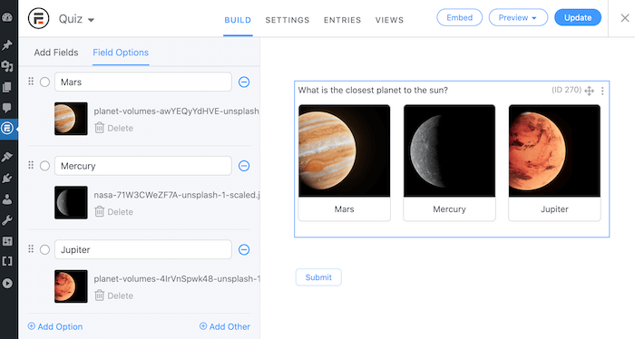 How to add images to an online exam in Formidable Forms