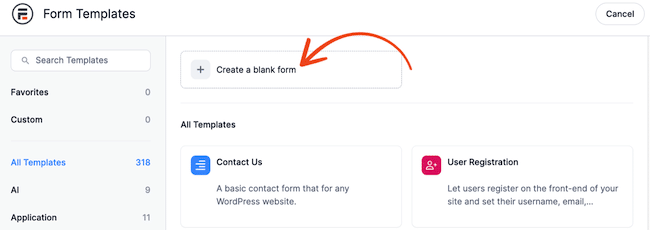 The Blank Form option in Formidable Forms.